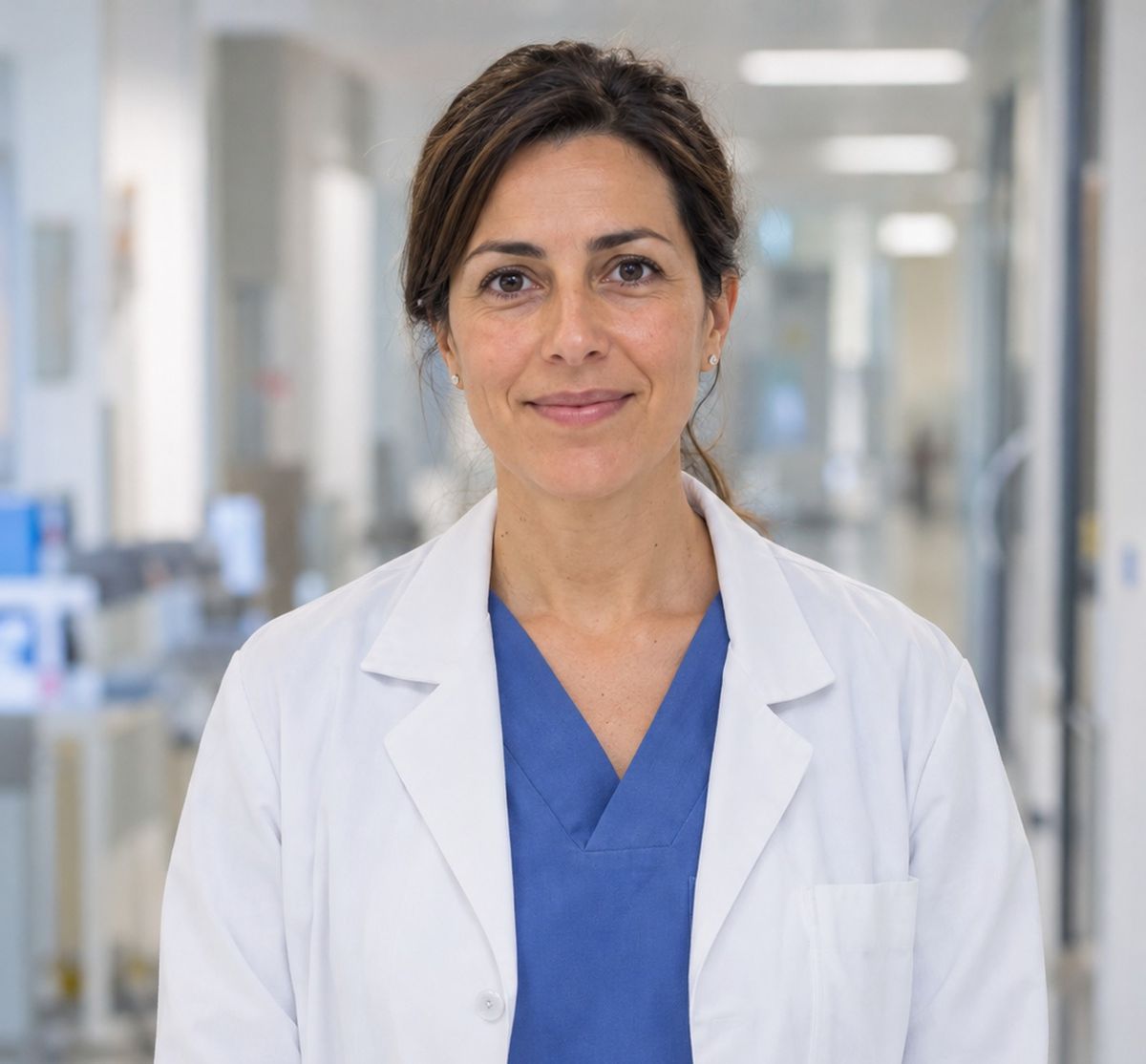 Médica virtual de RolDoctor en un pasillo de hospital